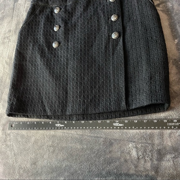 White House Black Market Black Large Button Tweed and faux leather Skirt size 8 - Picture 7 of 12